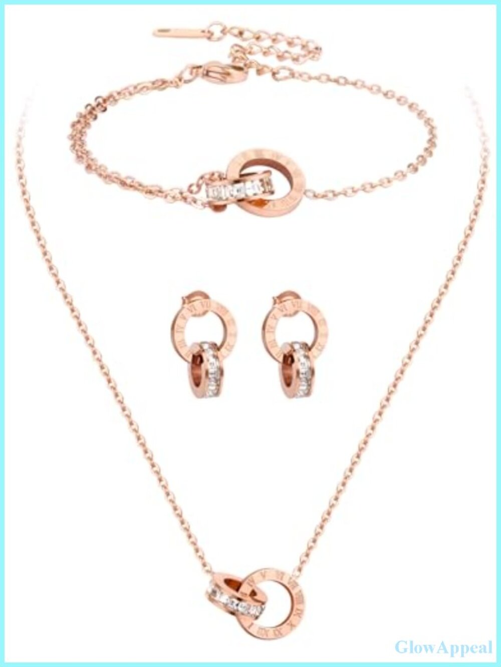 Dainty Interlocking Circle Jewelry Set Necklace Bracelet Earrings